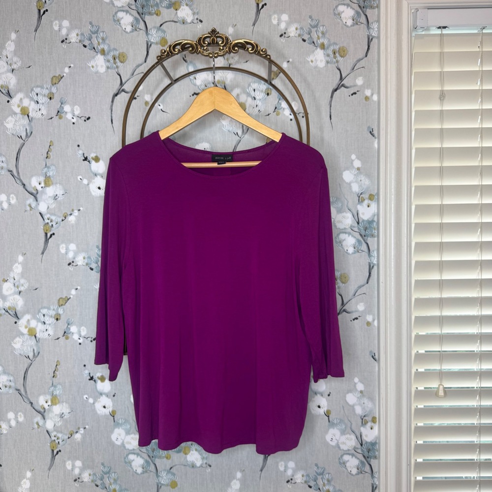 J. Jill Wearever Magenta Purple 3/4 Sleeve Pleat‎ Back Knit Top Large